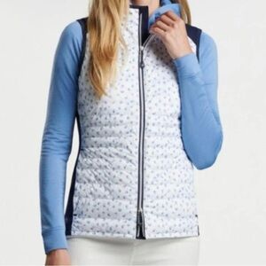 Peter Millar Fuse Hybrid Vest Med Tossed Paisley White/Navy zippered NWT Size S